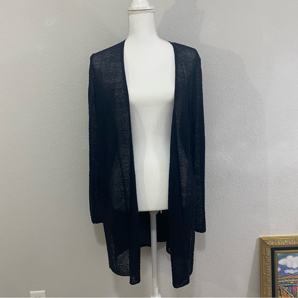 NWT Eileen Fisher Black Sheer Hemp Open-Front Cardigan, Retail $278, Size PMed‎